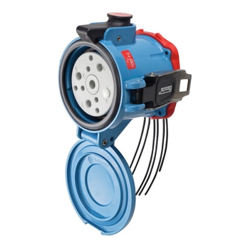 Meltric 37-94043-976-843 DS100 RECEPTACLE METAL BLUE SIZE 5 TYPE 4X IP 69 3P+G 100 A 480 VAC 60 Hz +6 AUX PADLOCK PAWL