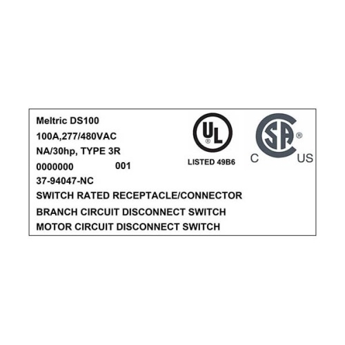 Meltric 37-94047-NC Switch-Rated DS100 Receptacle 277/480 VAC 100A Blue Metal