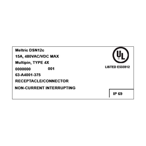 Meltric 63-A4001-375 Multipin Receptacle - 480 VAC/130 VDC, 2 Amp, 7.5 Amp, Poly