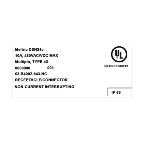 Meltric 63-B4002-843-NC Multipin DSN24c Receptacle 480 VAC/130 VDC 2A/7.5A Blue Poly
