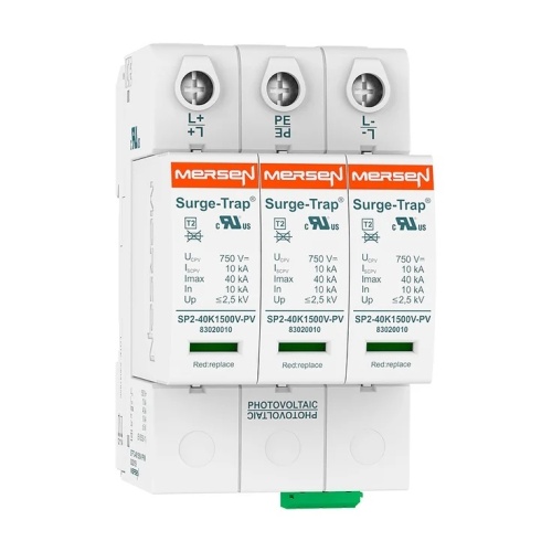 Mersen 83020158 Surge Protection Device Type 2, 40kA Imax (8/20), Y PV, 1500Vdc, Photovoltaic, 3 Poles, Pluggable, 3 Modules
