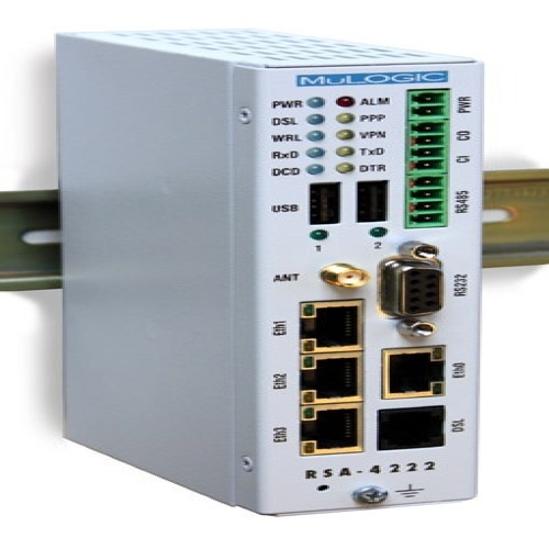 Mulogic RSA-4222W4/Vr1 Industrial modem-router with ADSL/VDSL2, WWAN and Ethernet WAN ports