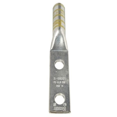 Panduit LCC250-12-X Pan-Lug™ Compression Lug, 250, Tin Plt Copper, Strt, Two 1/2" Stud, PK10