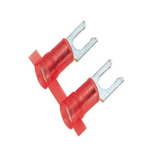 Panduit PNF18-6LF-3K Reel Smart™ Fork Terminal, Red, Nylon, 18-22 AWG, #6 Stud, PK3000
