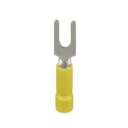 Panduit PV10-10F-D Pan-Term® Fork Terminal, Yellow, Vinyl, 10-14 AWG, #10 Stud, PK500