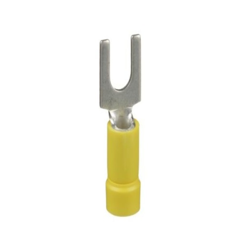 Panduit PV10-10F-L Pan-Term® Fork Terminal, Yellow, Vinyl, 10-14 AWG, #10 Stud, PK50