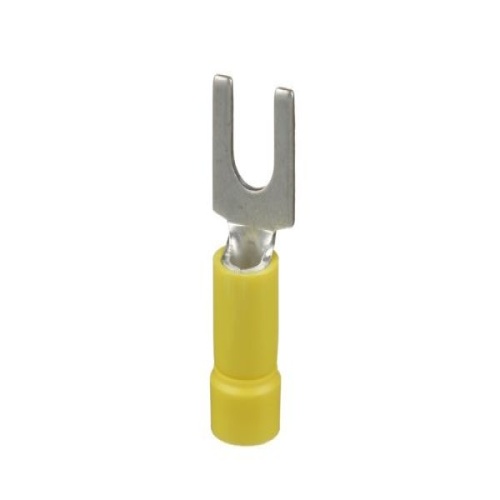 Panduit PV10-10F-L Pan-Term® Fork Terminal, Yellow, Vinyl, 10-14 AWG, #10 Stud, PK50