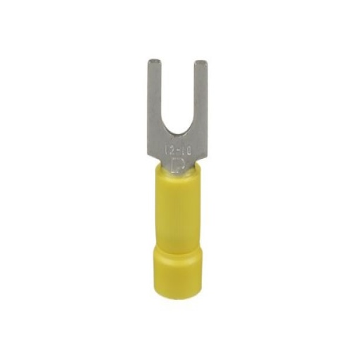 Panduit PV10-10F-L Pan-Term® Fork Terminal, Yellow, Vinyl, 10-14 AWG, #10 Stud, PK50