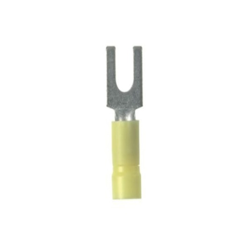 Panduit PV10-6F-L Pan-Term® Fork Terminal, Yellow, Vinyl, 10-14 AWG, #6 Stud, PK50