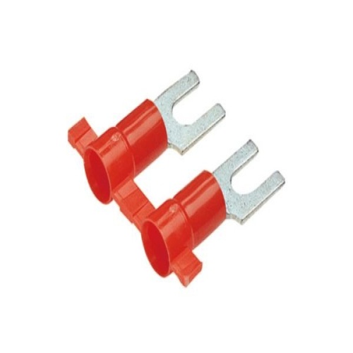 Panduit PV18-6FNB-3K Reel Smart™ Fork Terminal, Narrow, Red, Vinyl, 18-22 AWG, #6 Stud