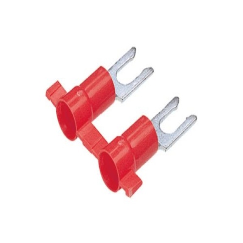 Panduit PV18-6LFB-3K Reel Smart™ Lock Fork Terminal, Red, Vinyl, 18-22 AWG, #6 Stud