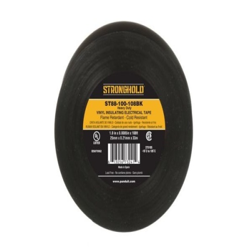 Panduit ST88-100-108BK StrongHold™ ST88-100-108BK Electrical Tape, Black, PVC, Heavy Duty, 1", 0.0085"