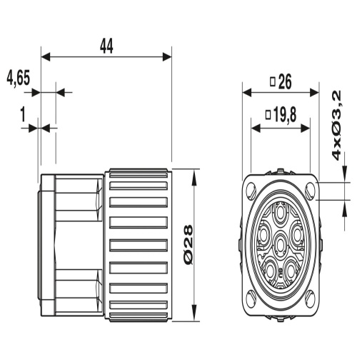 Phoenix Contact 1605622 Device connector front mounting with knurled ...