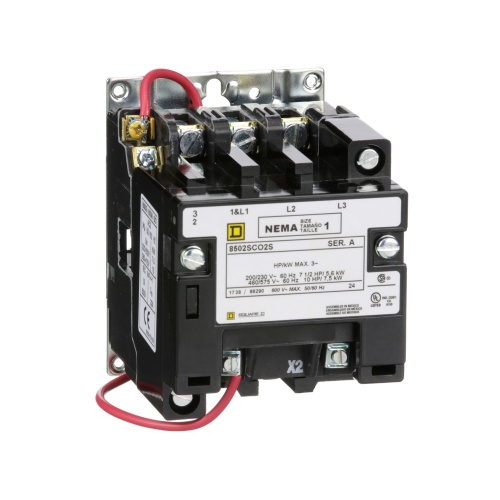 Schneider Electric 8502SCO2V06S NEMA Contactor, Type S, nonreversing, Size 1, 27A, 3 pole, 440/480 VAC 50/60 Hz coil, open style