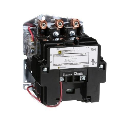 Schneider Electric 8502SEO2V03 Non-reversing Contactor, Size 3, 90 A, 3P, 220/240 V 50/60 Hz coil, open style, +options