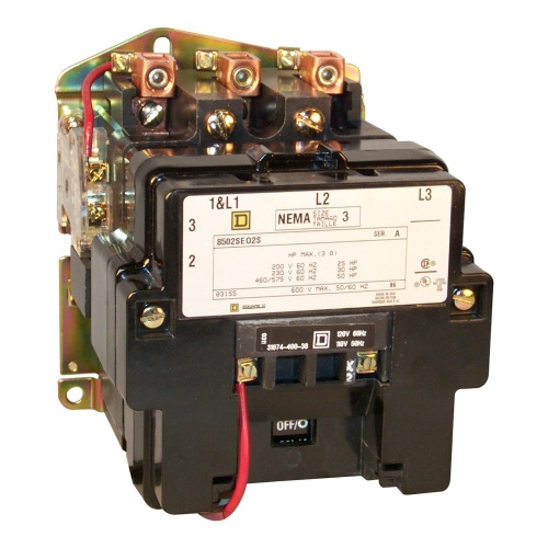 Schneider Electric 8502SEO3V02S NEMA Contactor, Type S, nonreversing, Size 3, 90A, 4 pole, 110/120 VAC 50/60 Hz coil, open style