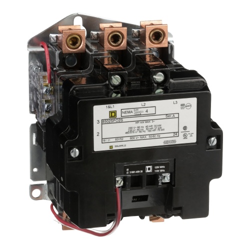 Schneider Electric 8502SFO2V02S Non-reversing Contactor, Size 4, 135 A, 3P, 110/120 V 50/60 Hz coil, separate control, open style, +options