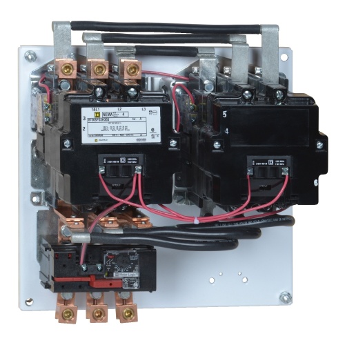 Schneider Electric 8736SFO3V02H30S NEMA Motor Starter, Type S, reversing, Size 4, 135A, 3 pole, horizontal, 120 VAC coil, Motor Logic SSOLR, open style