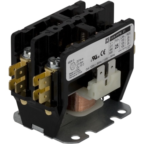 Schneider Electric 8910DP21V02Y248Y256 Contactor, Definite Purpose, 25A, 1 pole, 110/120 VAC