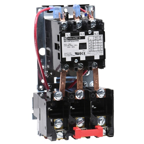 Schneider Electric 8911DPSO23V09 Starter, Definite Purpose, nonreversing, 25A, 3 pole, 3 Phase, 208 to 240 VAC coil, melting alloy overload, open style