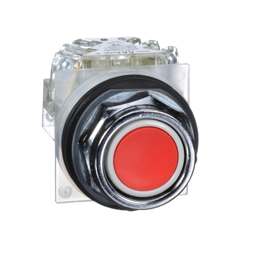 Schneider Electric 9001KR1RH13 Harmony 30 mm Octagonal Red Chromium plated metal Push Button Non-Illuminated Flush 1 C/O Modular Complete Assembly