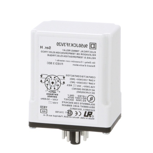 Schneider Electric 9050JCK1F3V20 Timing Relay, Type JCK, plug In, on delay, fixed time, 3 seconds, 10A, 240 VAC, 120 VAC/110 VDC