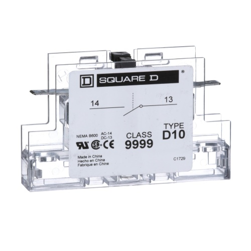 Schneider Electric 9999D10 Contactor, Definite Purpose, auxiliary contact, 3A at 120 VAC, 1 NO contact, for 50A to 90A DPA contactors