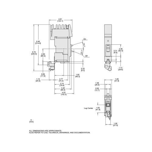 Schneider Electric BGA160203 PowerPact B Circuit Breaker, 20A, 1P, 347V AC, 18kA at 600Y/347 UL, I-Line
