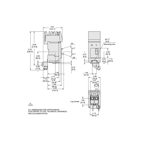 Schneider Electric BJA260401 PowerPact B Circuit Breaker, 40A, 2P, 600Y/347V AC, 25kA at 600Y/347 UL, I-Line
