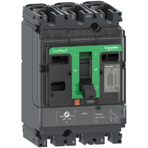 Schneider Electric C16F3TM160 Circuit breaker, ComPacT NSX160F, 36kA/415VAC, 3 poles,