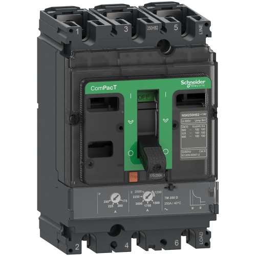Schneider Electric C25F3TM200 Circuit breaker, ComPacT NSX250F, 36kA/415VAC, 3 poles,