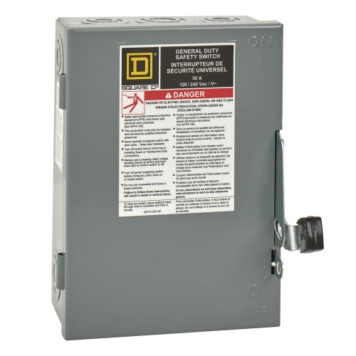 Schneider Electric CD211N Safety switch, general duty, fusible, 30A, 120/240 VAC, 2 poles, 3 hp, solid neutral, NEMA 1