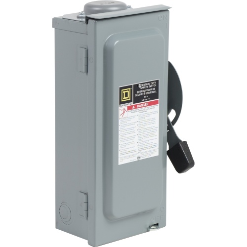 Schneider Electric CD222NRB Safety switch, general duty, fusible, 60A, 120/240 VAC, 2 poles, 15 hp, solid neutral, NEMA 3R with bolt on hub