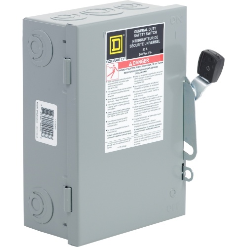 Schneider Electric CD321N Safety switch, general duty, fusible, 30A, 120/240 VAC, 3 poles, 7.5 hp, solid neutral, NEMA 1