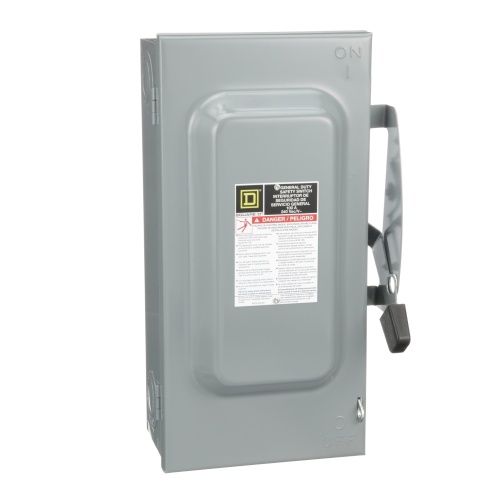 Schneider Electric D223N Safety switch, general duty, fusible, 100A, 2 poles, 30 hp, 120 VAC, NEMA 1, neutral factory installed