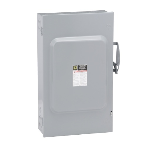 Schneider Electric D224N Safety switch, general duty, fusible, 200A, 2 poles, 60 hp, 120 VAC, NEMA 1, neutral factory installed