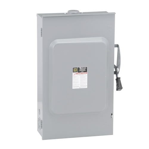 Schneider Electric D224NRB Safety switch, general duty, fusible, 200A, 2 poles, 60 hp, 120 VAC, NEMA 3R, bolt-on provision, neutral factory installed