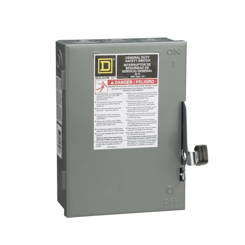 Schneider Electric D321N Safety switch, general duty, fusible, 30A, 3 poles, 7.5 hp, 240 VAC, NEMA 1, neutral factory installed