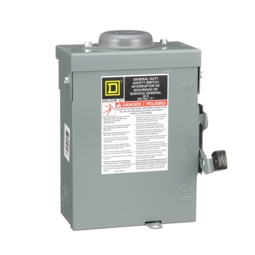Schneider Electric D321NRB Safety switch, general duty, fusible, 30A, 3 poles, 7.5 hp, 240 VAC, NEMA 3R, bolt-on provision, neutral factory installed