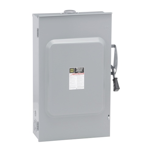 Schneider Electric D324NRB Safety switch, general duty, fusible, 200A, 3 poles, 60 hp, 240 VAC, NEMA 3R, bolt-on provision, neutral factory installed