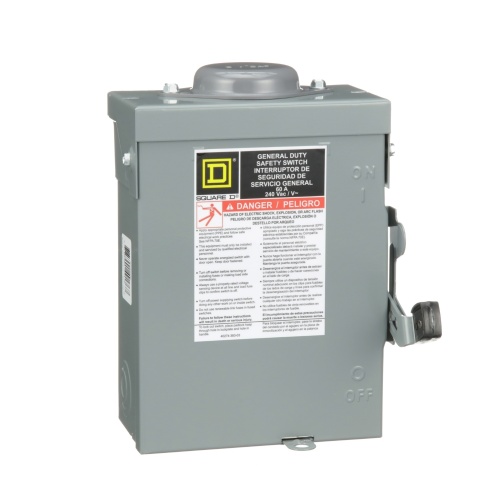 Schneider Electric DU322RB Safety switch, general duty, non fusible, 60A, 3 poles, 15 hp, 240 VAC, NEMA 3R, bolt-on provision