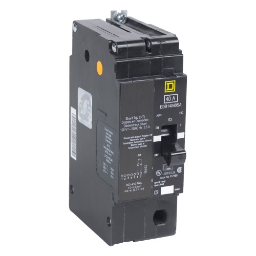 Schneider Electric EDB14040SA E-Frame Brkr 40A, 1P, 277V, 18/25kA, Bolt-on Mnt, Shunt Trip
