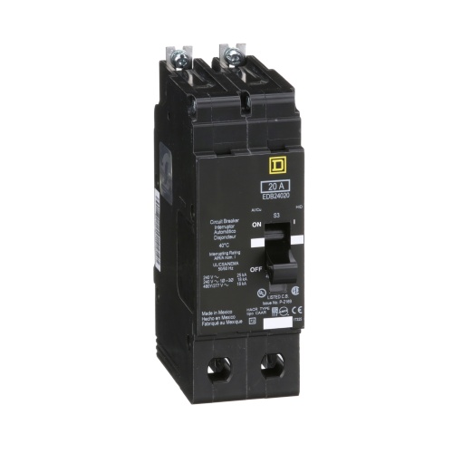 Schneider Electric EDB24020 E Frame, circuit breaker, 20 A, 2 pole, 480Y/277 V, 18/25 kA, bolt on