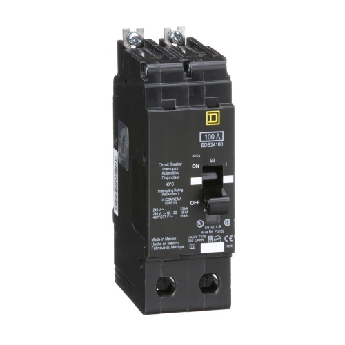 Schneider Electric EDB24100 E Frame, circuit breaker, 100 A, 2 pole, 480Y/277 V, 18/25 kA, bolt on