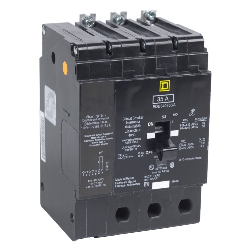 Schneider Electric EDB34060AABA E-Frame Brkr 60A, 3P, 480Y/277V, 18/25kA, Bolt-on Mnt, Alarm/Aux SW