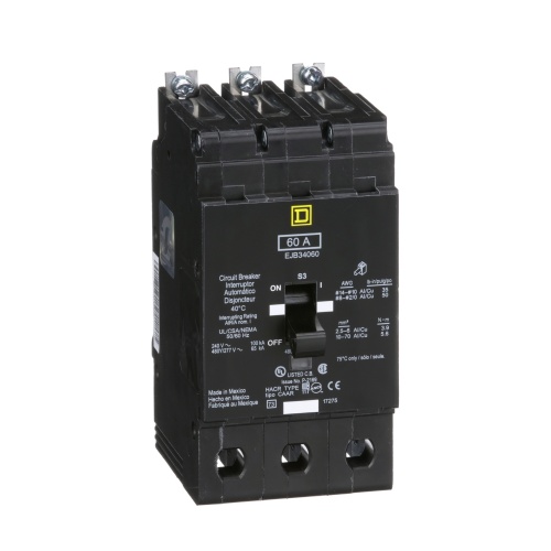 Schneider Electric EJB34060 E Frame, circuit breaker, 60 A, 3 pole, 480Y/277 V, 65/100 kA, bolt on
