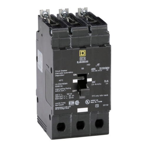 Schneider Electric EJB36030 E-Frame Branch Brkr 30A, 3P, 600Y/347V, 25kA, Bolt-on Mnt