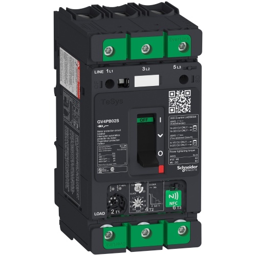 Schneider Electric GV4PB02S Motor circuit breaker, TeSys GV4, 3P, 2A, Icu 100kA, thermal magnetic, multifunction, UL489