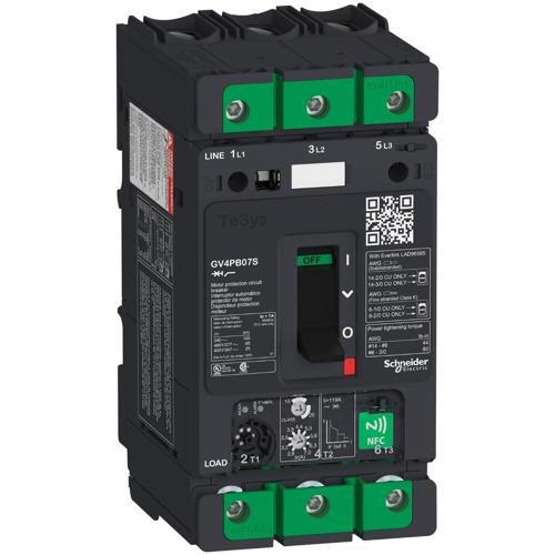 Schneider Electric GV4PB07S Motor circuit breaker, TeSys GV4, 3P, 7A, Icu 100kA, thermal magnetic, multifunction, UL489