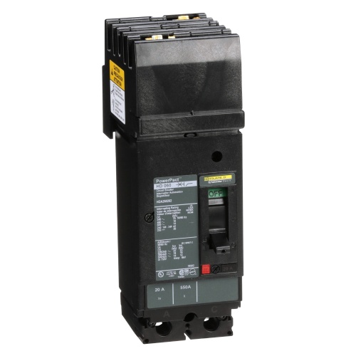 Schneider Electric HDA260202 Circuit breaker, PowerPact H, I Line, thermal magnetic, 20A, 2 pole, 600V, 14kA, phase AC